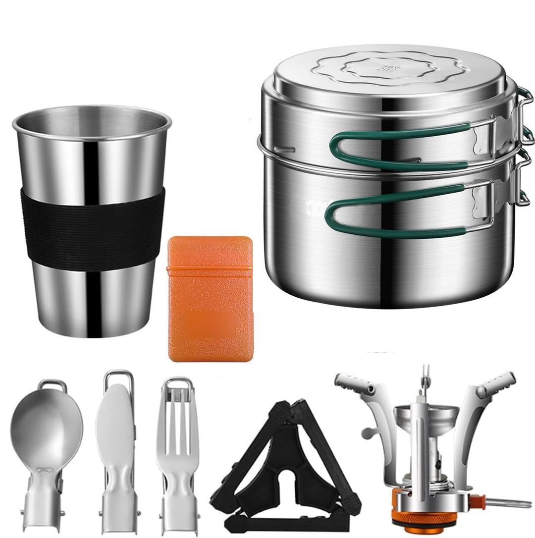 Camping Kochgeschirr Mess Kit, Edelstahl Camping Kochset, Backpacking Kochen Set Backpacking Ausrüst