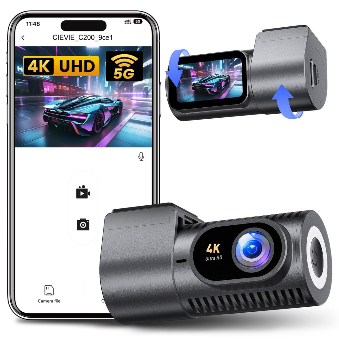 CIEVIE Dashcam Auto Vorne 4K, 1,5" IPS Display & 5G WiFi & 64GB Karte, 360° Drehbar Mini Dash Cam, A