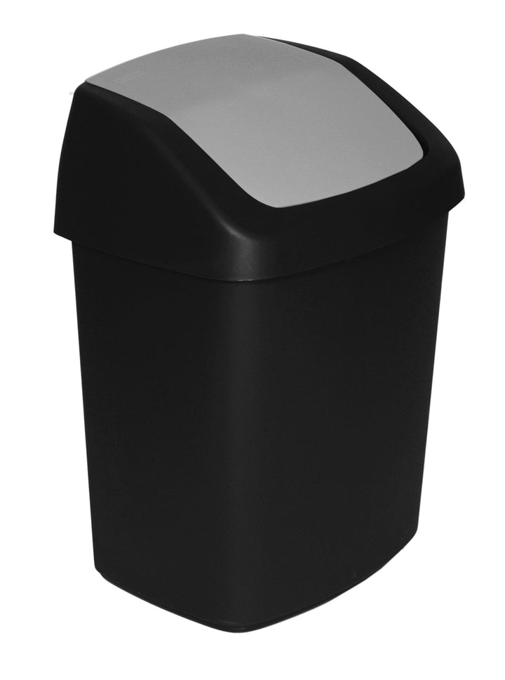 Curver 229420 Abfalleimer mit Schwingdeckel, aus Kunststoff, Schwarz/Grau, 30,6 x 24,8 x 41,8 cm, 15