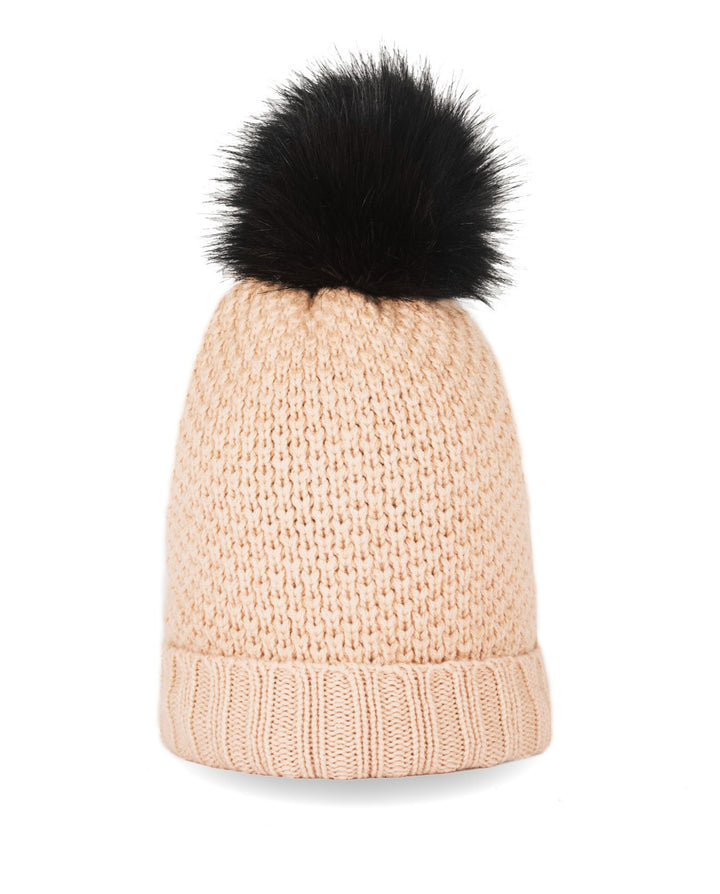 CASH-MERE.CH 100% Kaschmir Mütze | Strickmütze mit Pompon für Damen und Jugendliche Einheitsgrösse C