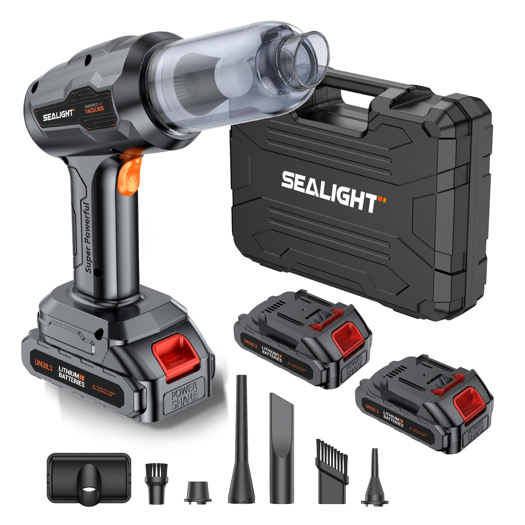 SEALIGHT Handstaubsauger, 35000 Pa, 60 Min Laufzeit, Handstaubsauger Akku Kabellos mit 2 wiederaufla
