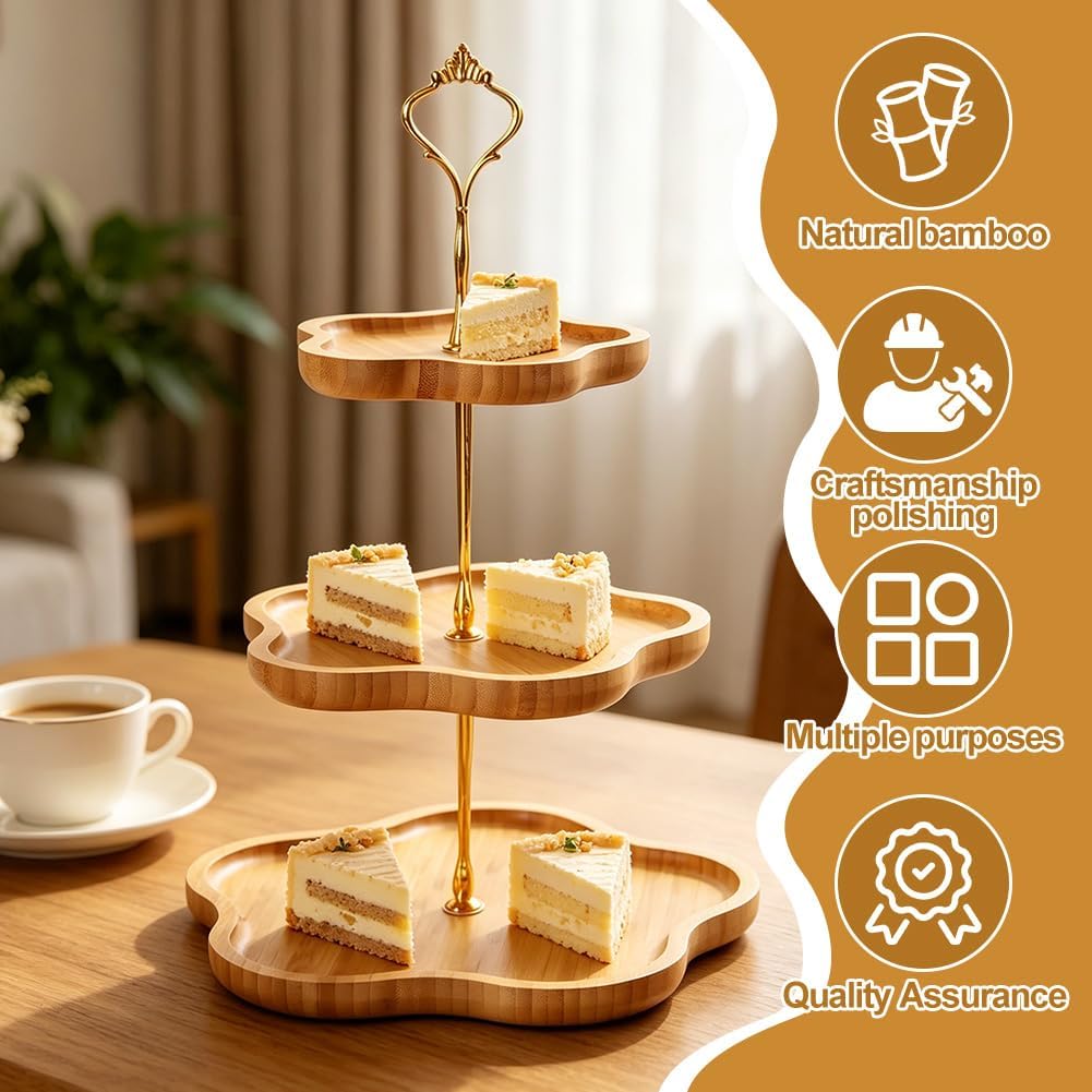 Etagere 3 Etagen, Holz-Cupcake-Ständer, Cupcake Ständer mit Metallgriff, Obst Etagere 3 Stöckig, Tor