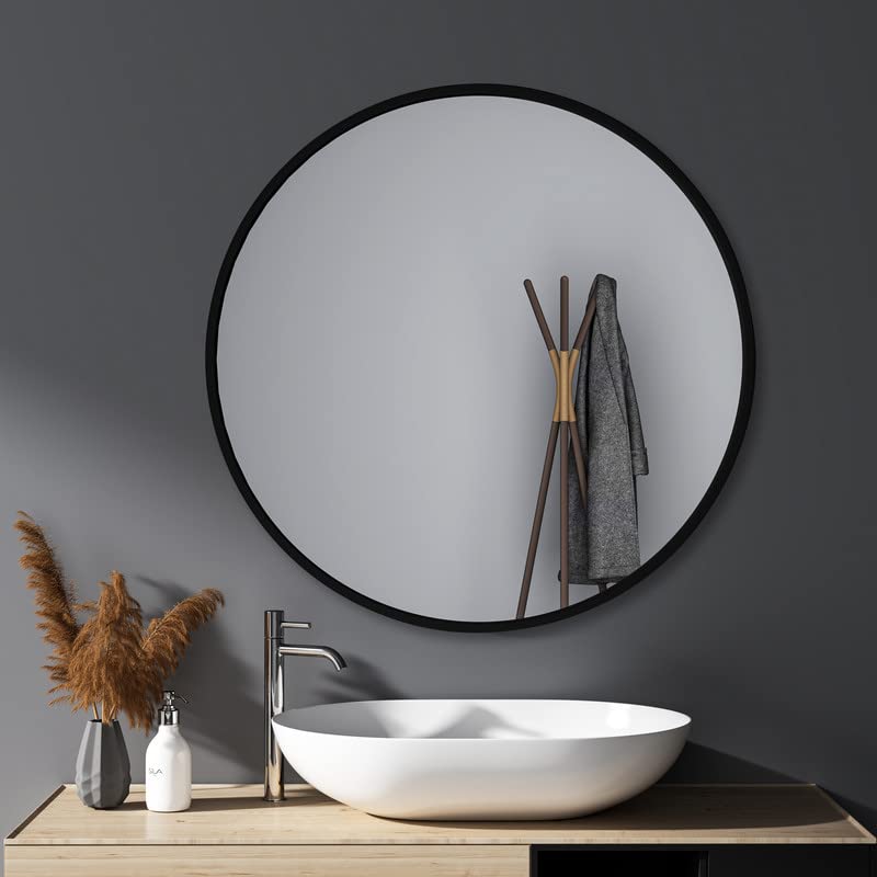 HY-RWML Wandspiegel Rund Schwarz 70cm Spiegel gross Badezimmerspiegel Badspiegel für Badezimmer Wasc