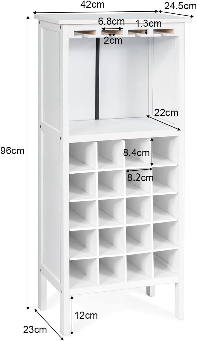 COSTWAY Weinschrank für 20 Flaschen, Weinregal Holz, Flaschenregal mit Glasaufhänger, Weinständer, G