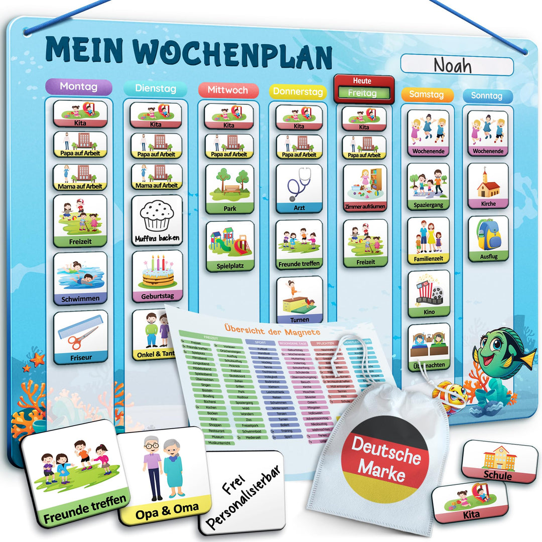 LIKARTO Wochenplaner Kinder – [DAS ORIGINAL] – Montessori Aufgabenplaner & Magnettafel – individuell