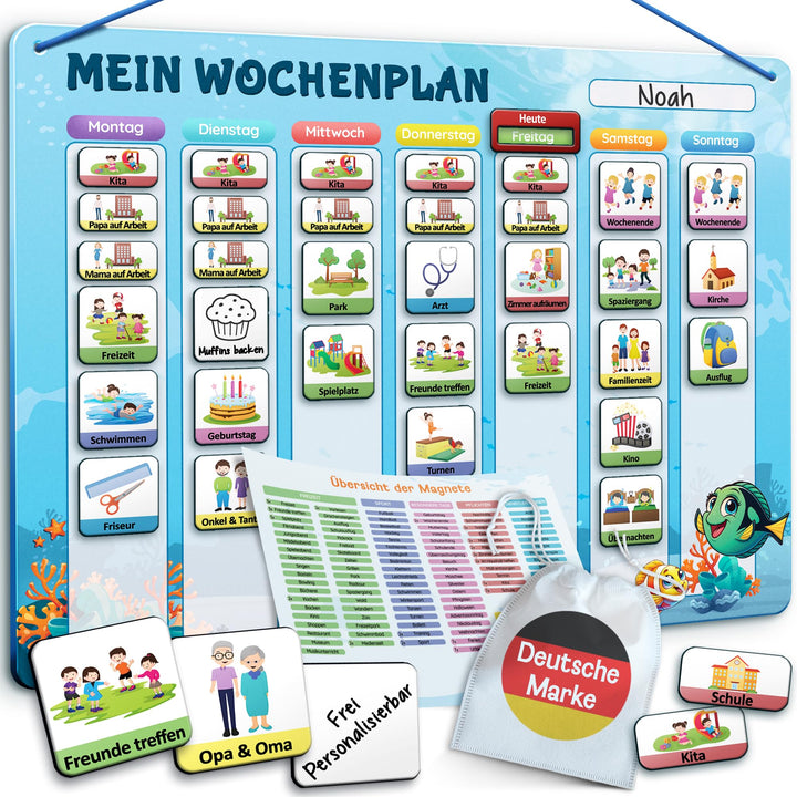 LIKARTO Wochenplaner Kinder – [DAS ORIGINAL] – Montessori Aufgabenplaner & Magnettafel – individuell