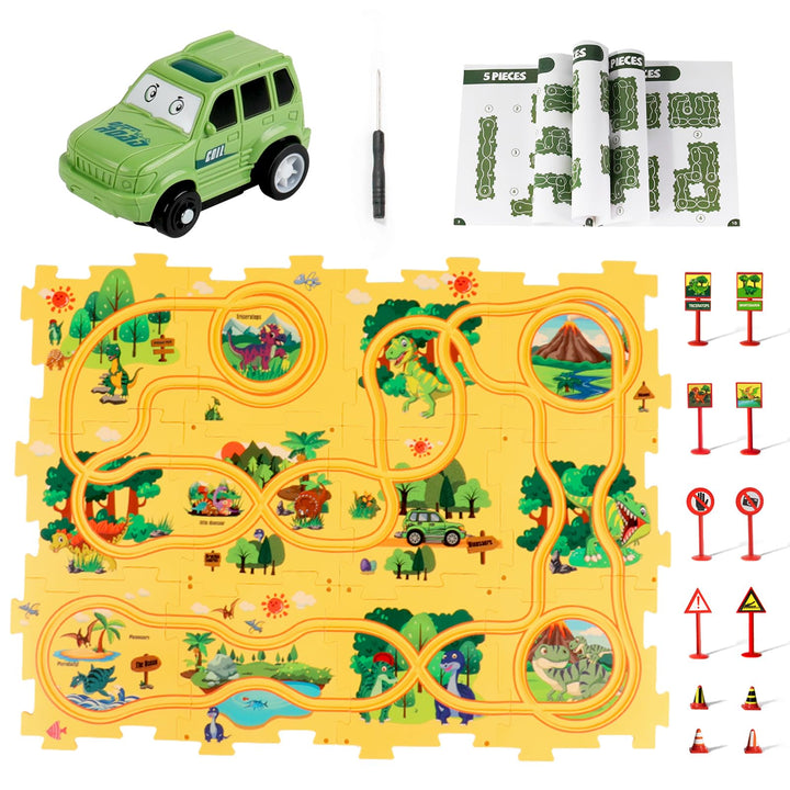YOOYID Dinosaurier Puzzles Rennbahnen für Kinder im Alter von 3-5 Jahren Kleinkind Kunststoff Puzzle