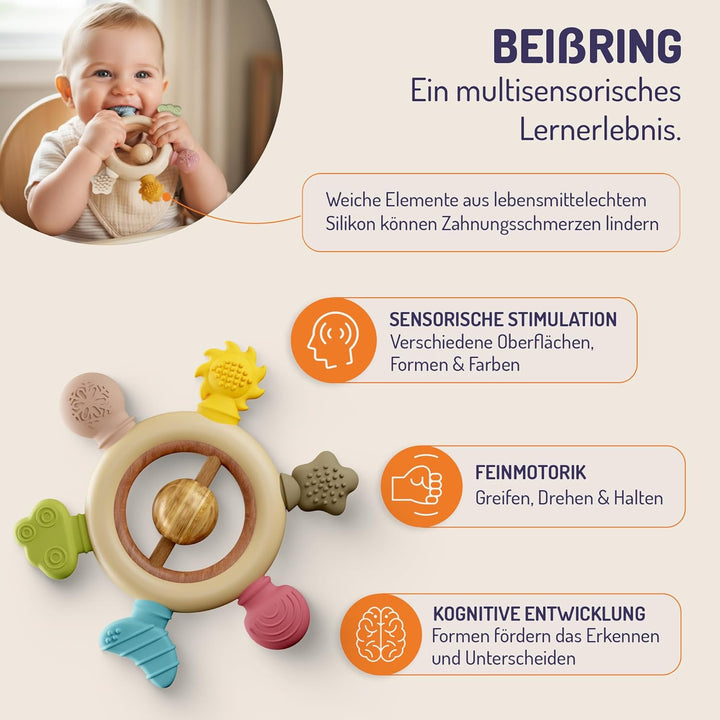 STRAUB Baby Spielset – Pädagogisch entwickeltes Lernspielzeug-Set – Beissring, Greifring, Greiffigur