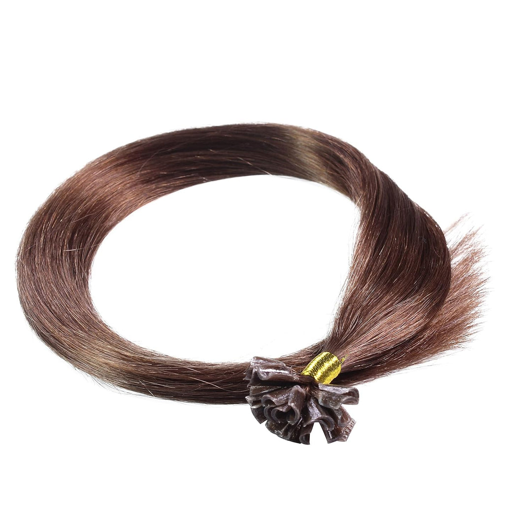 hair2heart Premium Extensions Echthaar Bondings glatt - 25 Strähnen 0.8g 50cm 4/77 mittelbraun braun
