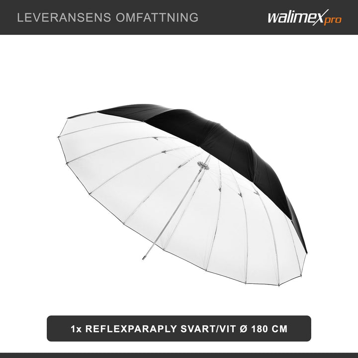 Walimex Pro Reflexschirm Schwarz/Weiss 180cm für Produktfotografie - Weiche, neutrale Lichtführung,