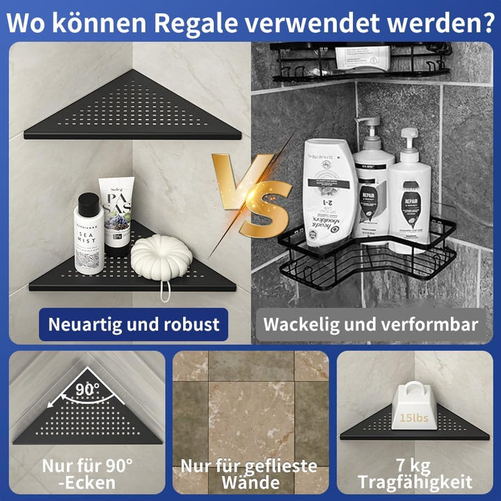 Bernkot Eck Duschregal, Edelstahl 304 Badezimmerregal aus Stahl mit Gitterdesign für geflieste Wände