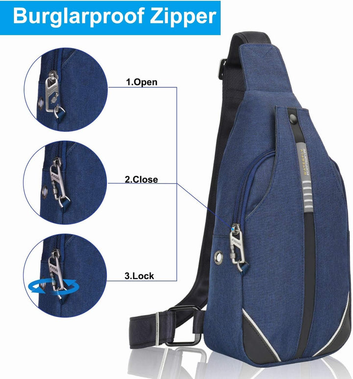 WATERFLY Anti-Diebstahl Sling Bag für Damen und Herren Brusttasche Hippie Crossbody Bag Multipurpose