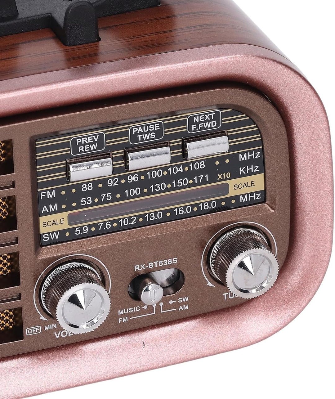Tragbarer Vintage-USB-BT-Lautsprecher, Tragbar, Solarbetriebenes Retro-AM-FM-SW-Radio – Starker Bass