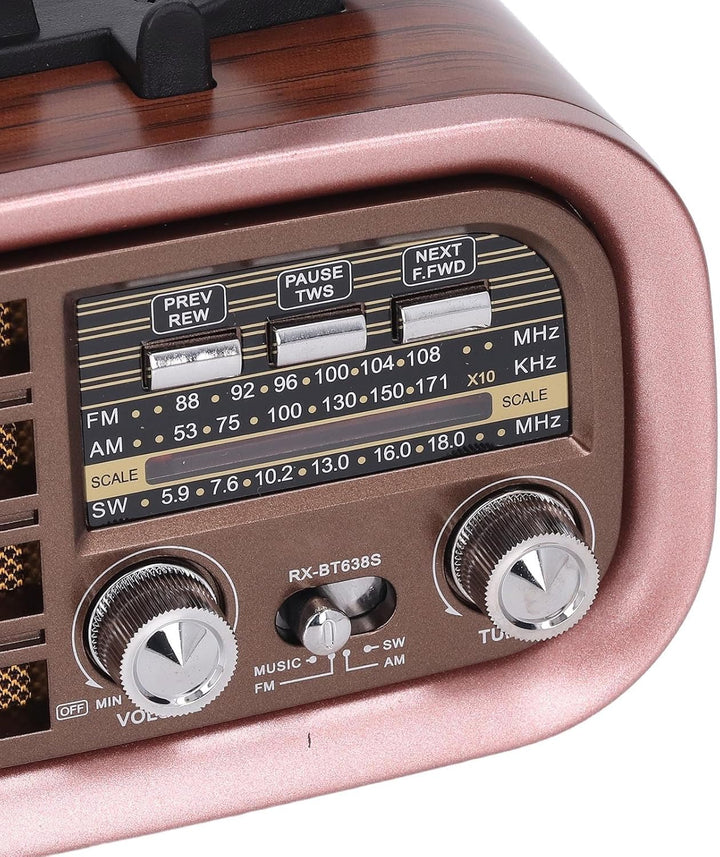 Tragbarer Vintage-USB-BT-Lautsprecher, Tragbar, Solarbetriebenes Retro-AM-FM-SW-Radio – Starker Bass