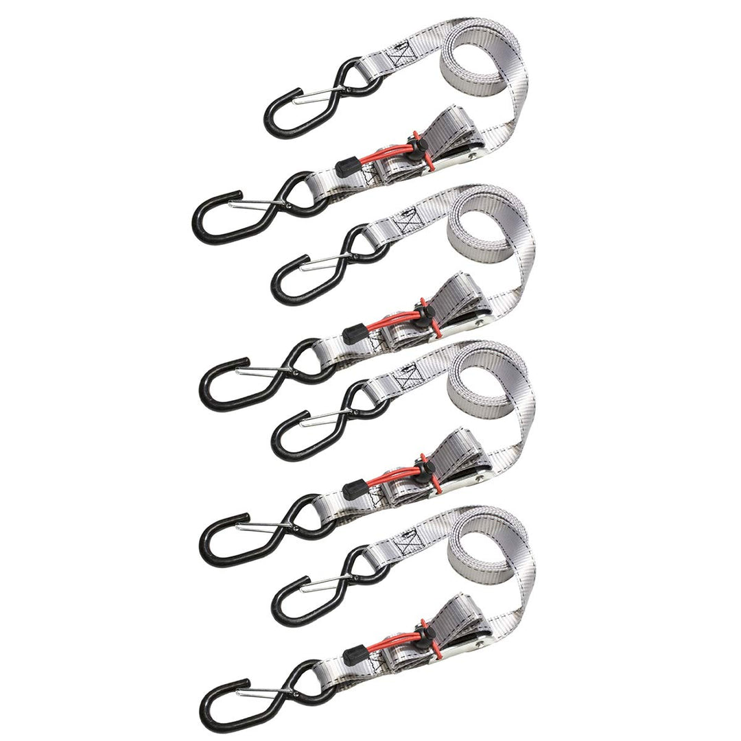 Master Lock 3062EURDAT Spanngurt mit S-Haken und Ratsche, Grau, 1,80 m x 25 mm Gurt, 4-er Set Pack 4