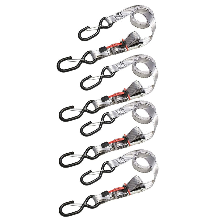 Master Lock 3062EURDAT Spanngurt mit S-Haken und Ratsche, Grau, 1,80 m x 25 mm Gurt, 4-er Set Pack 4