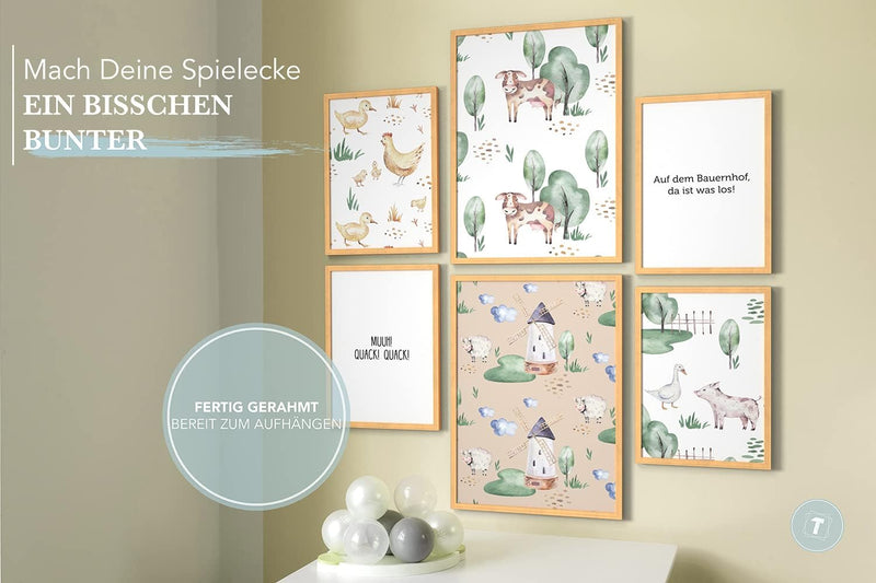 Papierschmiede® Bilder Kinderzimmer Kids Mood Poster Set Bauernhof, Gerahmte Bilder fürs Kinderzimme