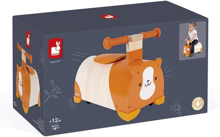 Janod - Rutscher ‘Hamster’ - Baby Rutschfahrzeug mit integriertem Fach - Holzspielzeug mit 4 Rädern,