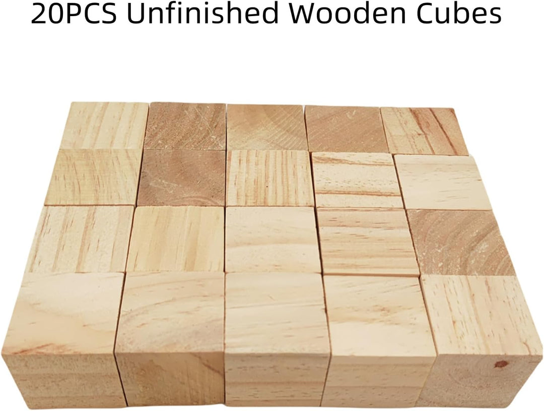 Holzwürfel, 4,5 cm, 20 Stück, unlackierte quadratische Holzblöcke, natürliche Holzblöcke für Handwer