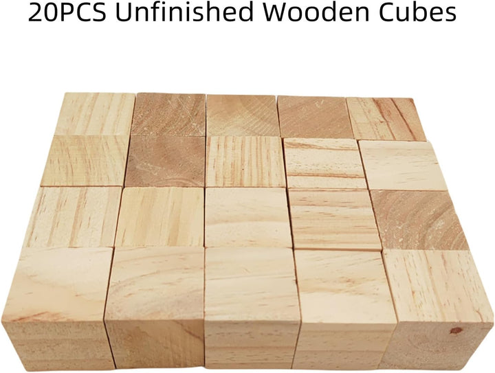 Holzwürfel, 4,5 cm, 20 Stück, unlackierte quadratische Holzblöcke, natürliche Holzblöcke für Handwer