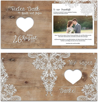 Individuelle Lasergeschnittene Hochzeit Danksagungskarten (10-100 Stück wählbar) - Rustikal mit weis