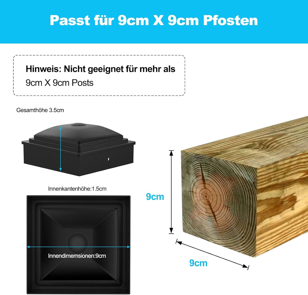 20 Stück Zaunkappen 90x90mm Pfostenkappen wasserdicht Rohrkappen aus hochwertigem Kunststoff,Pyramid