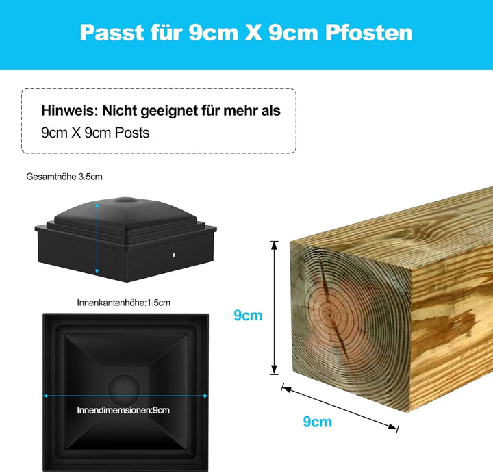 20 Stück Zaunkappen 90x90mm Pfostenkappen wasserdicht Rohrkappen aus hochwertigem Kunststoff,Pyramid