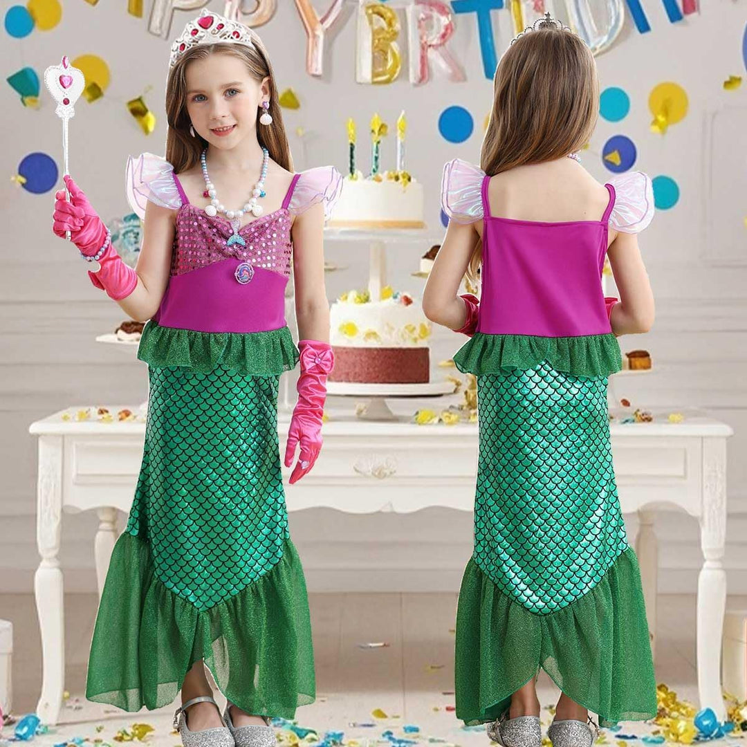 Meerjungfrau Kostüm Mädchen Arielle Kleid Kinder Langarm Verkleidung Fasching Geburtstag Halloween P