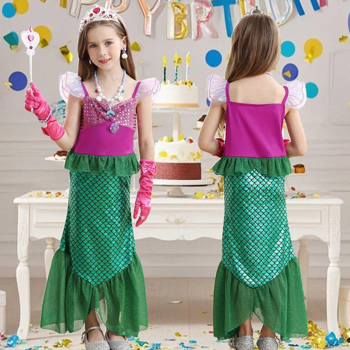 Meerjungfrau Kostüm Mädchen Arielle Kleid Kinder Langarm Verkleidung Fasching Geburtstag Halloween P