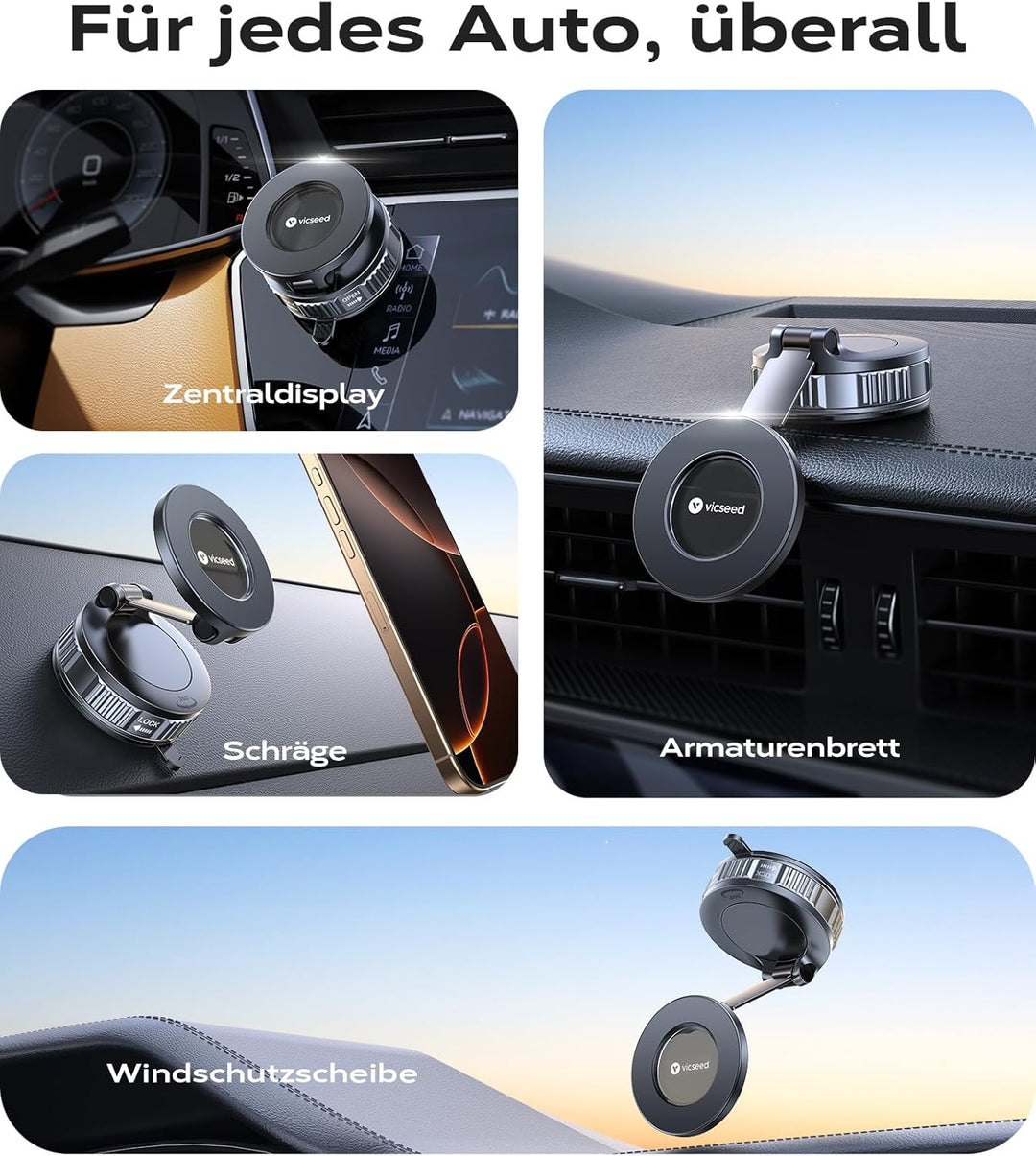 VICSEED 2025 Handyhalterung Auto Magnet für Magsafe Autohalterung [ Vakuum Saugnapf & N55 Magnets] 3