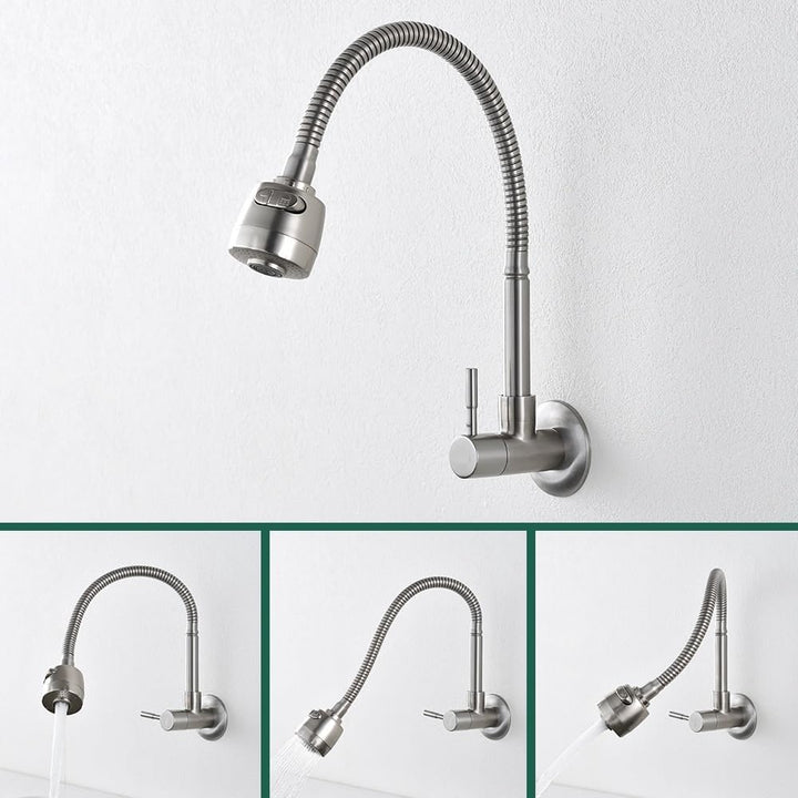 HOMELODY Wasserhahn Küche Wandmontage nur Kaltwasser Armatur Wandarmatur 360° Schwenkbar Doppelfunkt