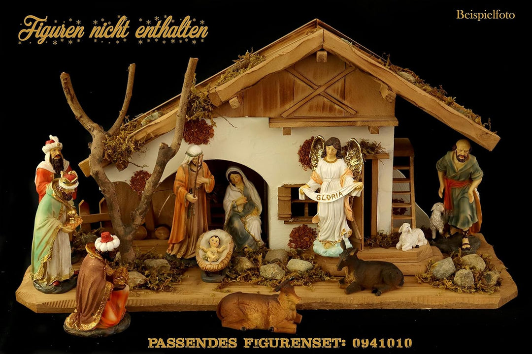 ELLUG Holz Krippenstall, Holzkrippe, Weihnachtskrippe 55 * 19 * 28cm (OHNE Krippenfiguren) Krippenst