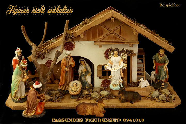ELLUG Holz Krippenstall, Holzkrippe, Weihnachtskrippe 55 * 19 * 28cm (OHNE Krippenfiguren) Krippenst
