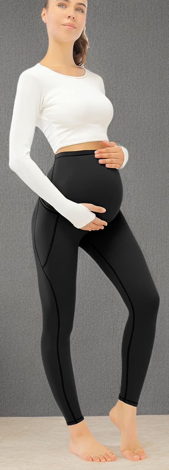JOYSPELS Umstandsleggings über dem Bauch mit Taschen, Nicht durchsichtig, Workout-Schwangerschafts-L