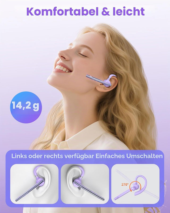 New Bee Bluetooth Headset mit 72h Spielzeit Bluetooth V5.1 Freisprech Headset Handy mit LED Ladecase