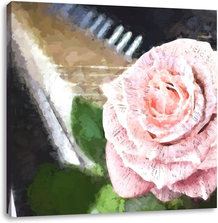 Noten auf Rosenblätter, Format: 70x70 auf Leinwand, XXL riesige Bilder fertig gerahmt mit Keilrahmen