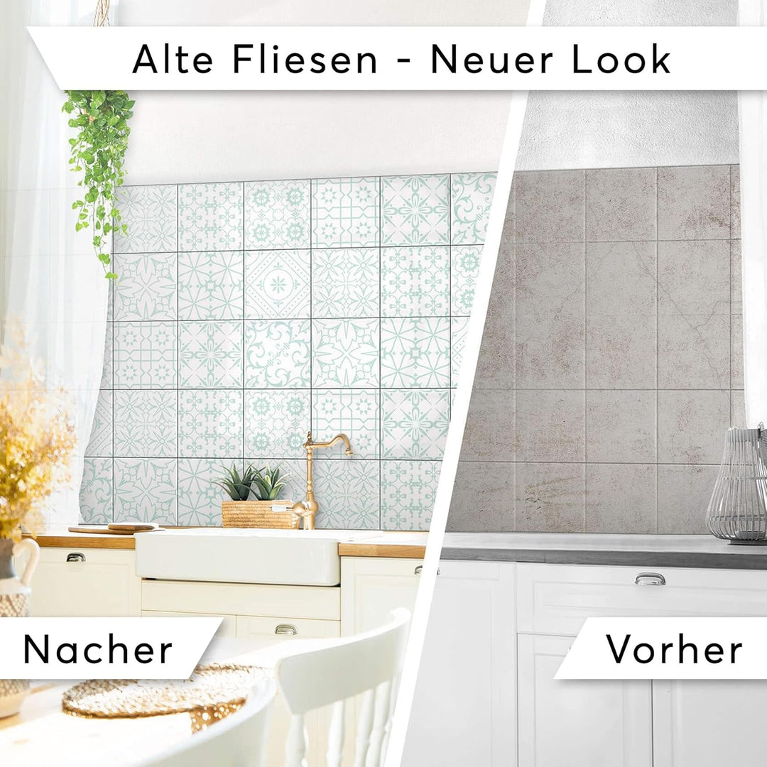 60 Stück Fliesenfolie für Küche und Bad 15x15 cm - Mosaikfliesen, Fliesensticker - Stickerfliesen, F