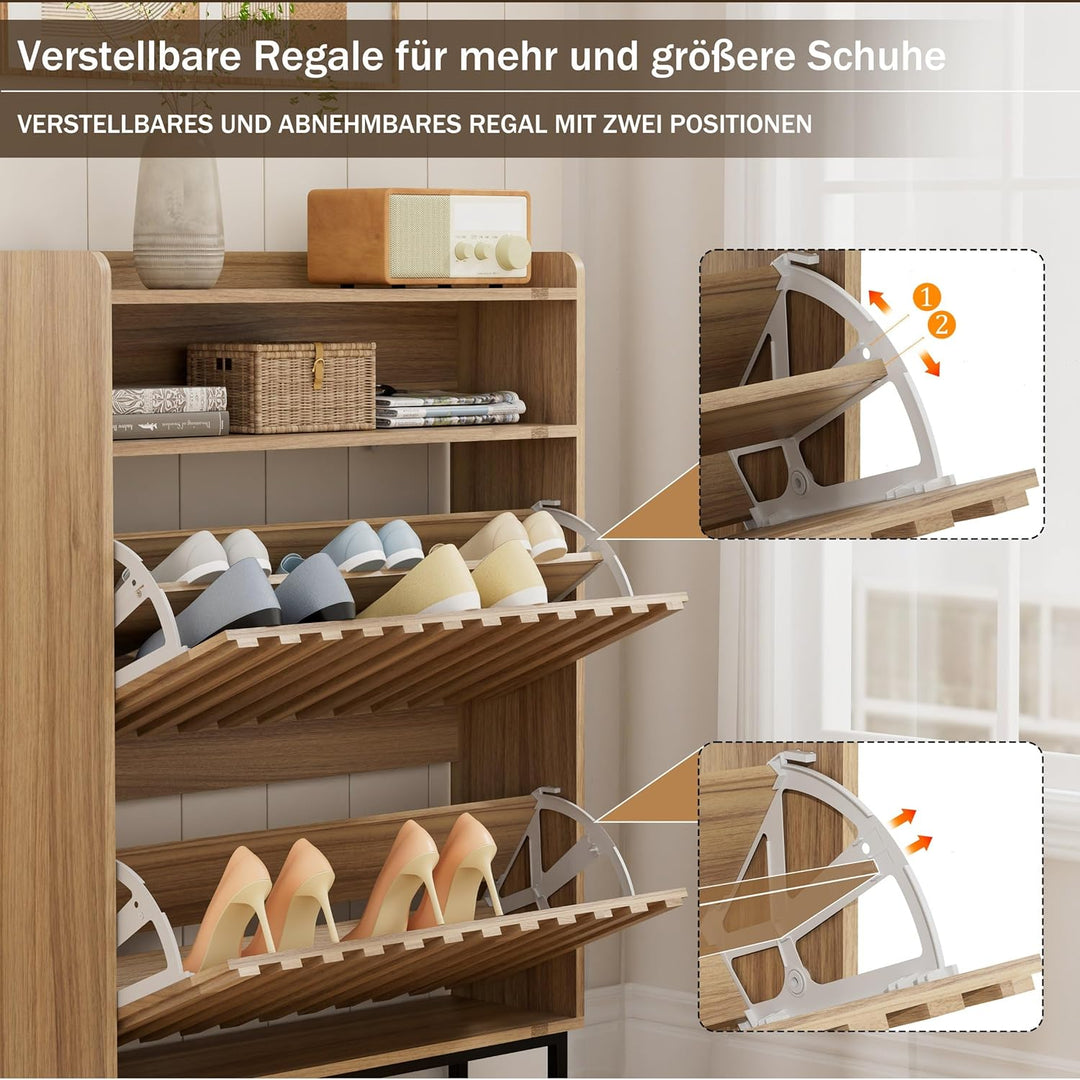 UEV Schuhschrank mit 2 Klappen Schmal, Schuhkipper für Flur Wohnzimmer, Schuhkommode mit Kippschutz,