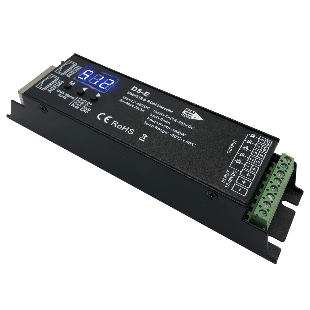 GIDEALED 5 Kanal DMX Decoder mit RDM Digitalanzeige,DMX512 Dimmertreiber PWM LED Controller für RGBC