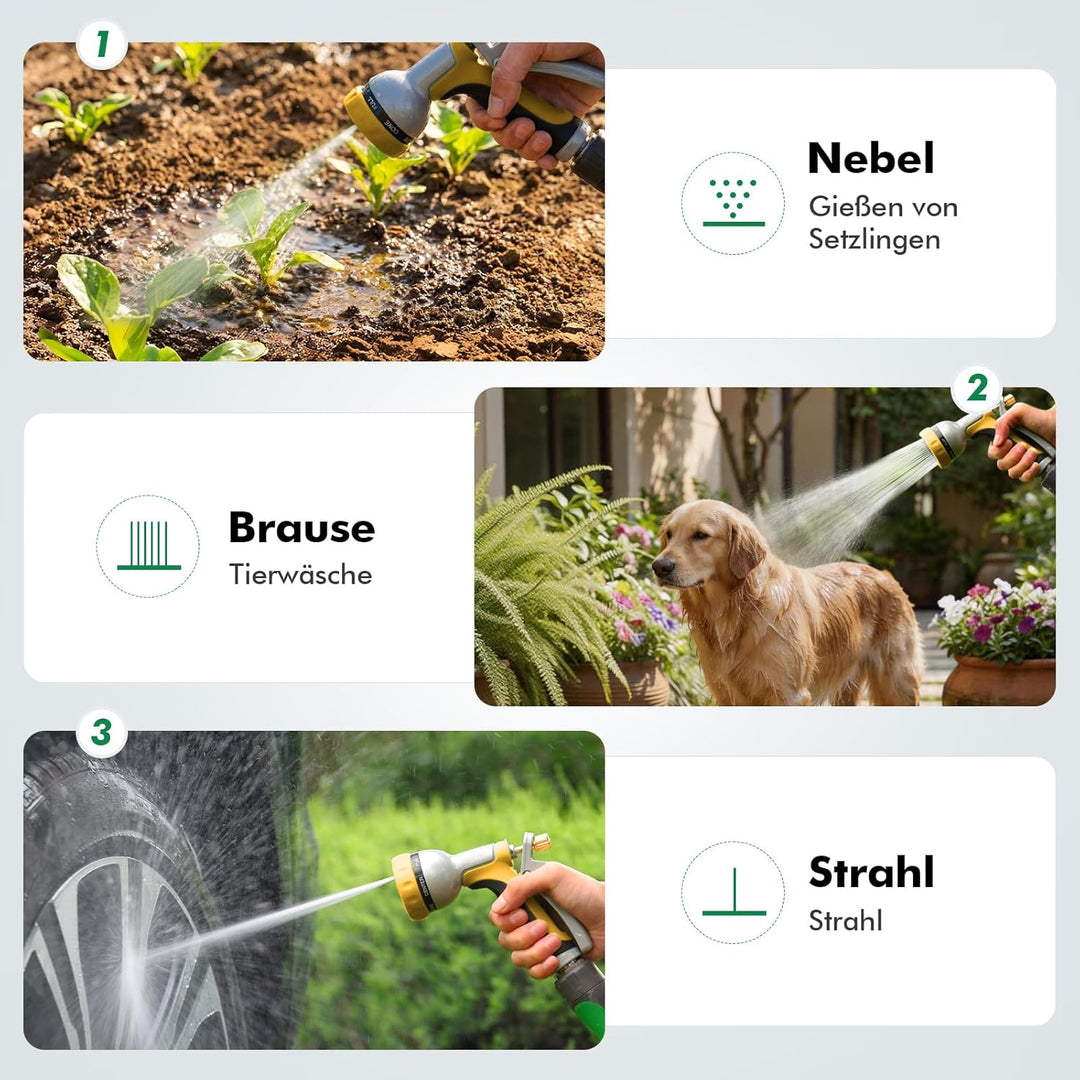 RESTMO Vollmetall Gartenbrause & Gartenspritze, Robust Handbrause Garten für ganzjährigen Outdoor-Ge