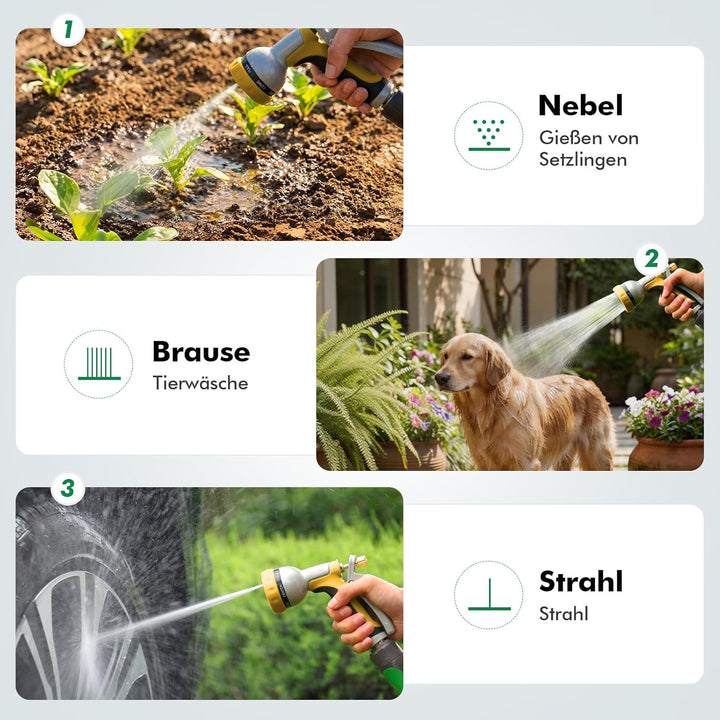 RESTMO Vollmetall Gartenbrause & Gartenspritze, Robust Handbrause Garten für ganzjährigen Outdoor-Ge