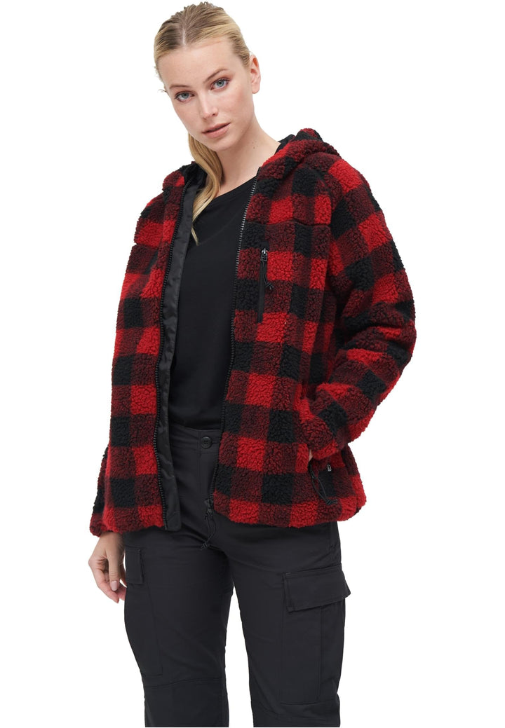 Brandit Women Teddyfleece Jacket Hooded, many colours, Grössen XS bis 5XL XS red/black, XS red/black