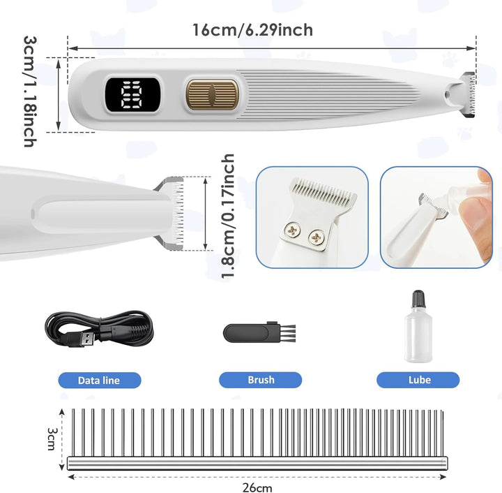 Pfotentrimmer für Hunde mit LED-Licht,USB Wiederaufladbar Hundeschermaschine Paw Trim Pro für Hunde