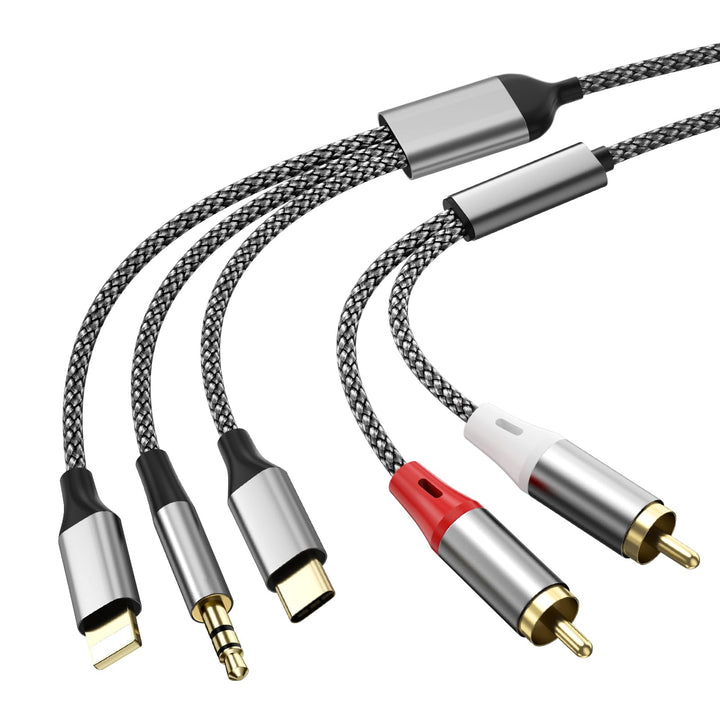 3-in-1 RCA-Audiokabel, verwendet für Lig-htn-ing zu RCA-Kabeladapter, USB C zu 2 R-CA-Kabel, 3.5mm A