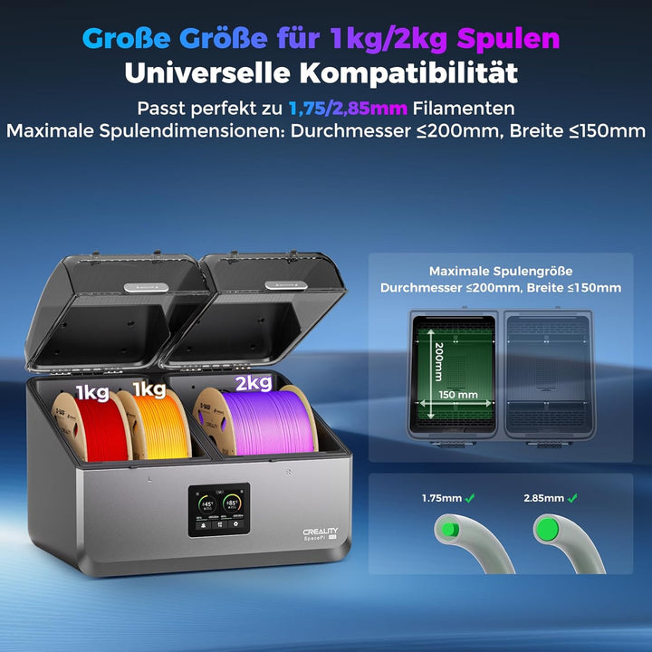 Creality Space Pi X4 Filamenttrockner, 4 Spulen 3D-Drucker-Filamenttrocknerbox mit doppelter PTC-Hei