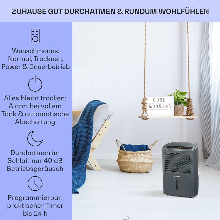 Klarstein Luftentfeuchter & Luftreiniger Elektrisch, 10 L Raumentfeuchter Klein für Wohnung Schlafzi