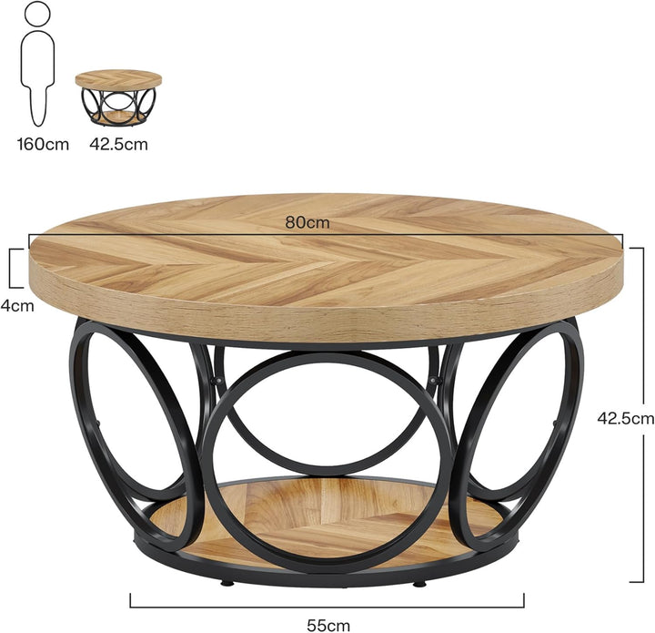 Tribesigns Runder Couchtisch, 80 cm Holztisch mit 2-Ebenen Lagerung, Bauernhaus Grosse Runde wohnzim