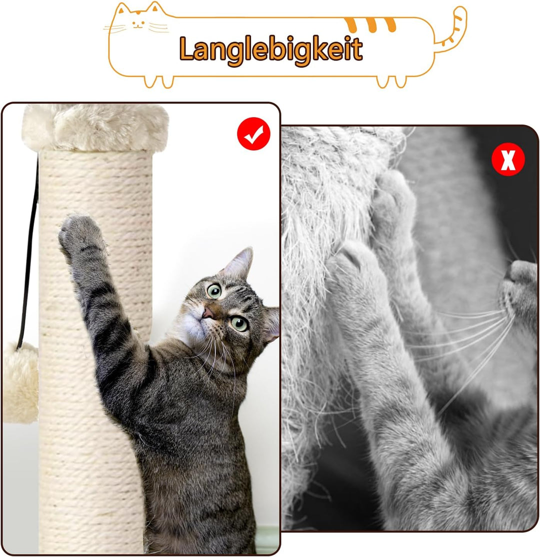 AUSCAT Kratzsäule für Katzen, Kratzbaum mit Verschiedenen Interaktiven Spielzeug, Kratzstamm mit Nat