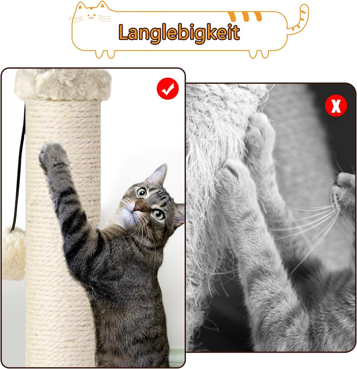 AUSCAT Kratzsäule für Katzen, Kratzbaum mit Verschiedenen Interaktiven Spielzeug, Kratzstamm mit Nat
