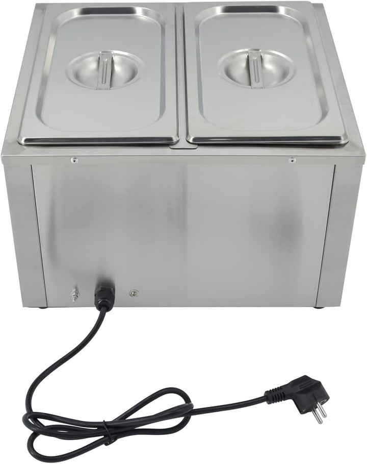 Elektrische Speisenwärmer Bain Marie Gastro GN-Behältern 1/3 * 2 Warmhalter Edelstahl mit Ablaufhahn